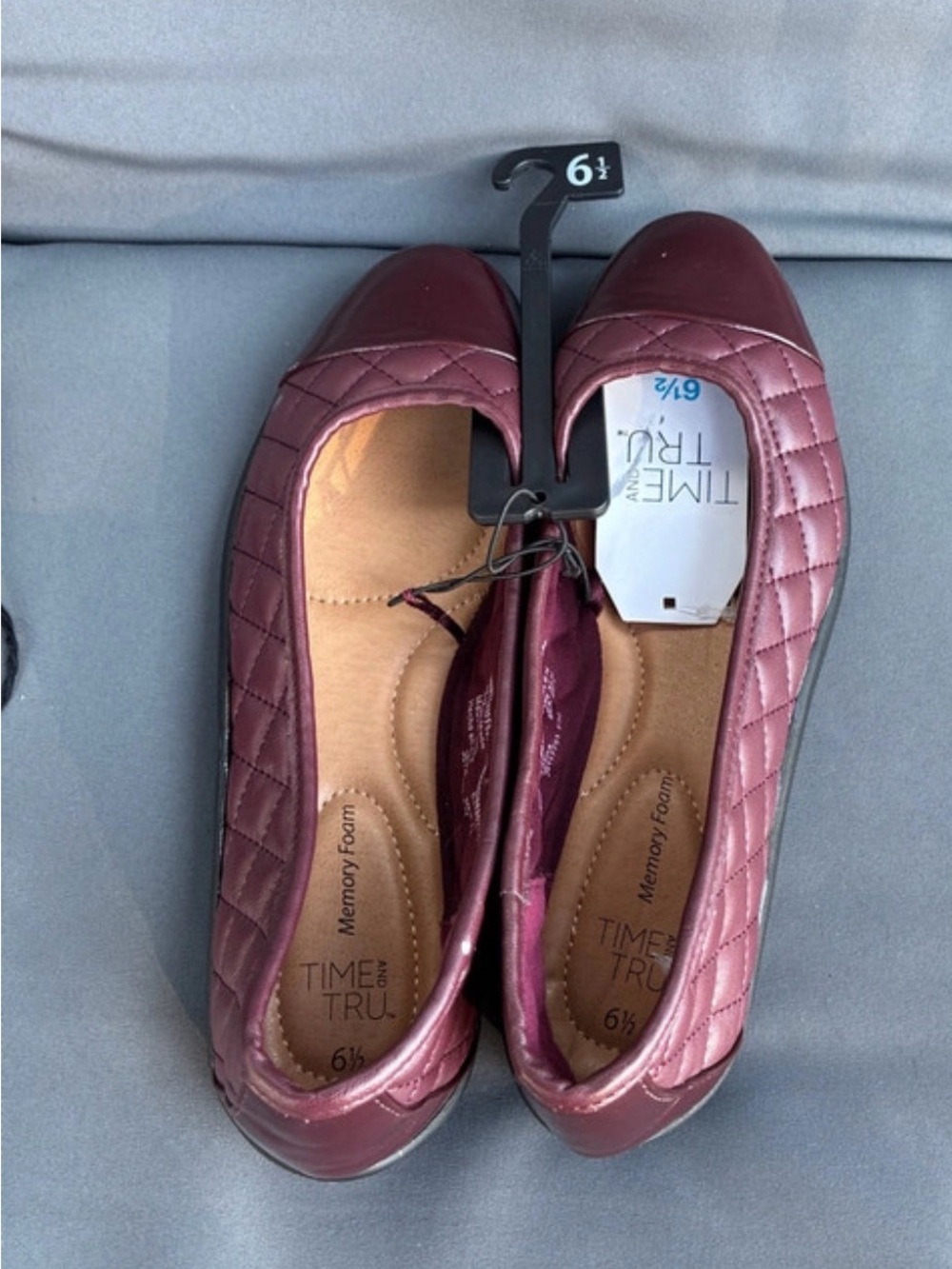 Time and Tru Quilted Burgundy Slip-On Ballet Flats